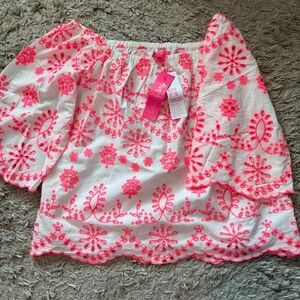 Lilly Pulitzer Neon Coral Embroidered Top